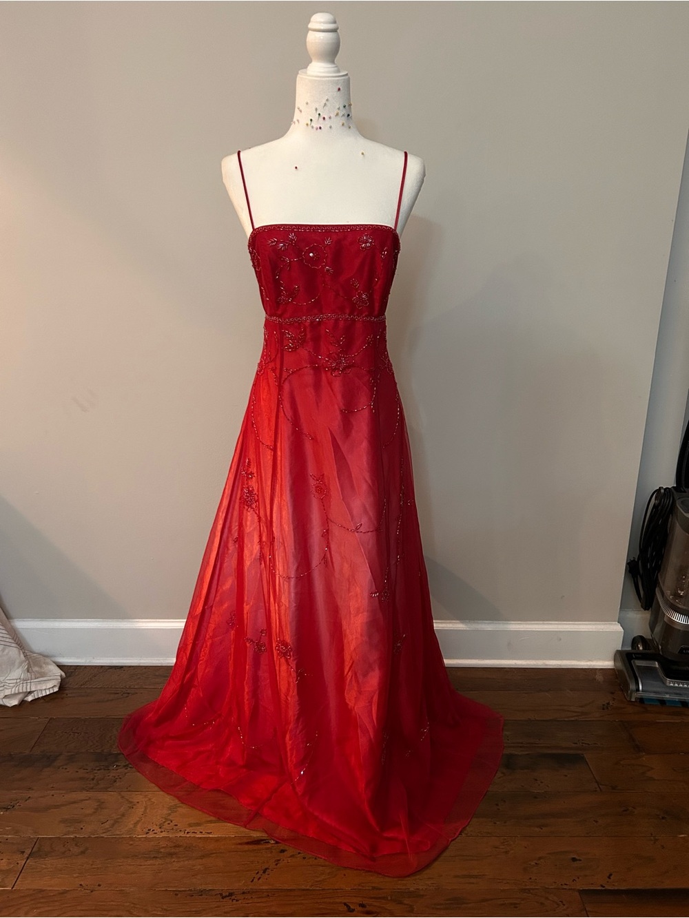 Blondie Nites Hot Pink Beaded Spaghetti Strap Dress